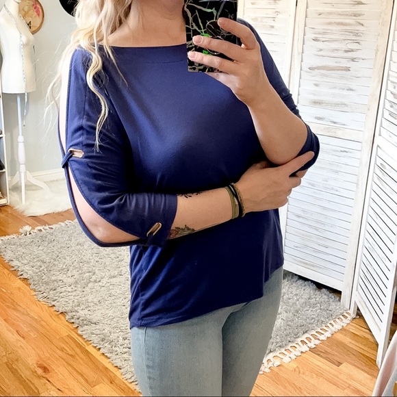 CABLE & GAUGE | Cold Shoulder Cutout Quarter Sleeve Top - Picture 3 of 8